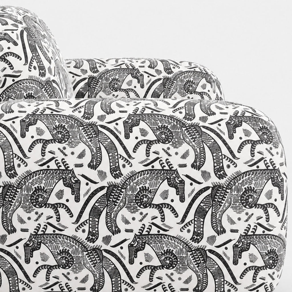 Royale Safari Sketch 3 Seater Premium Polyester Upholstered Sofa in White & Black