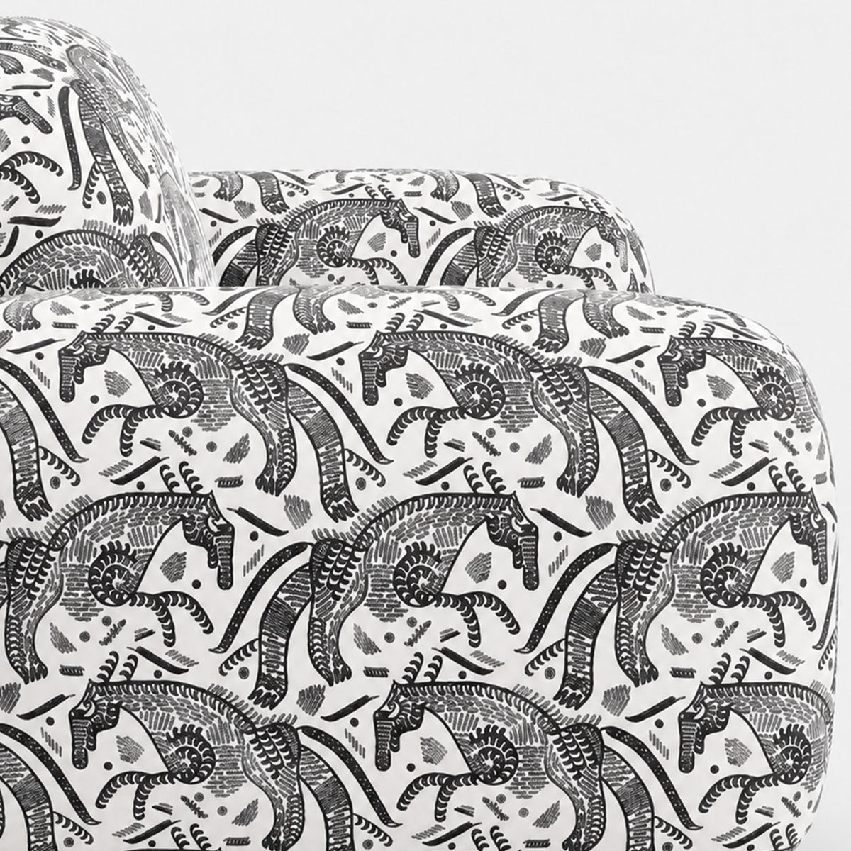 Royale Safari Sketch 3 Seater Premium Polyester Upholstered Sofa in White & Black