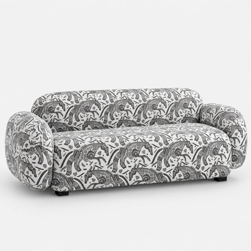 Royale Safari Sketch 3 Seater Premium Polyester Upholstered Sofa in White & Black