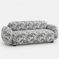 Royale Safari Sketch 3 Seater Premium Polyester Upholstered Sofa in White & Black