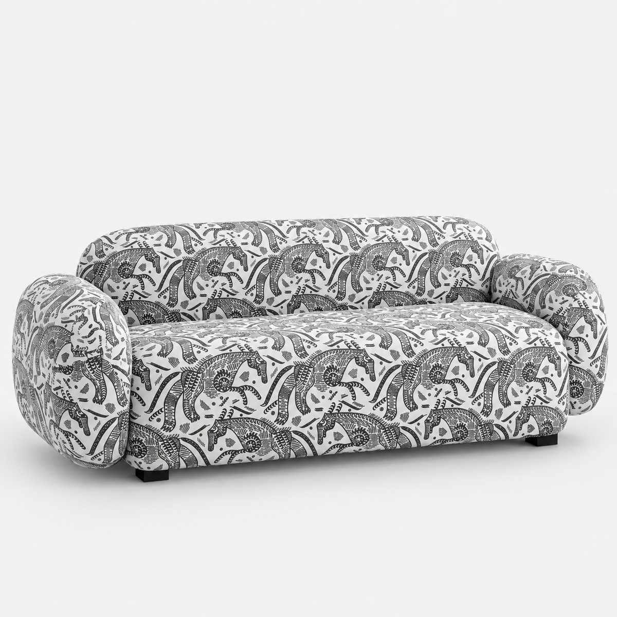 Royale Safari Sketch 3 Seater Premium Polyester Upholstered Sofa in White & Black