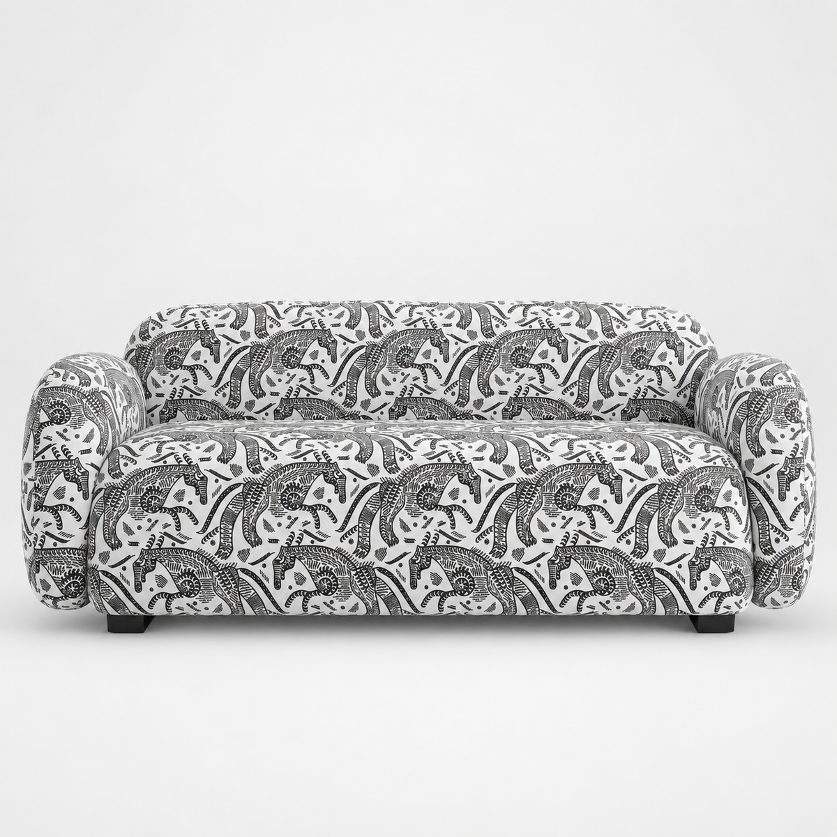 Royale Safari Sketch 3 Seater Premium Polyester Upholstered Sofa in White & Black