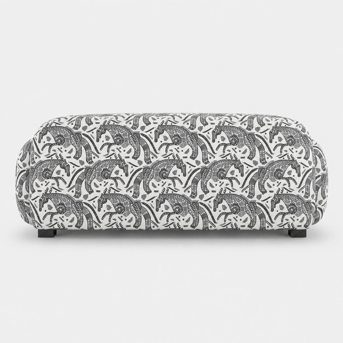 Royale Safari Sketch 3 Seater Premium Polyester Upholstered Sofa in White & Black