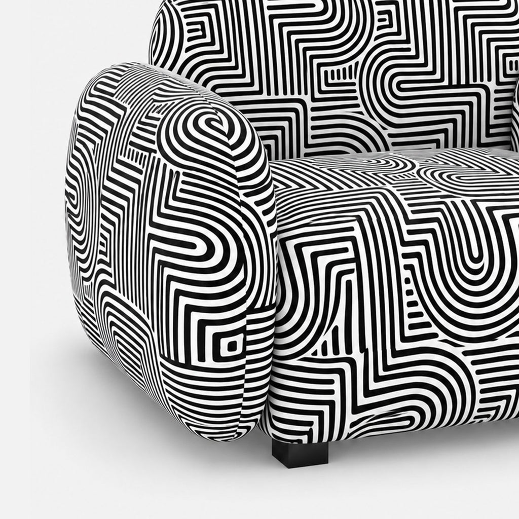 Royale Urban Maze 1 Seater Premium Polyester Upholstered Sofa in White & Black