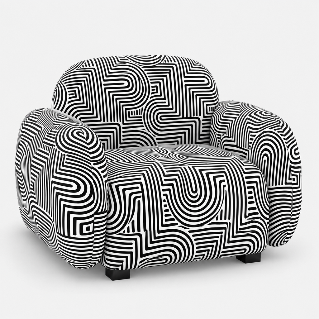 Royale Urban Maze 1 Seater Premium Polyester Upholstered Sofa in White & Black