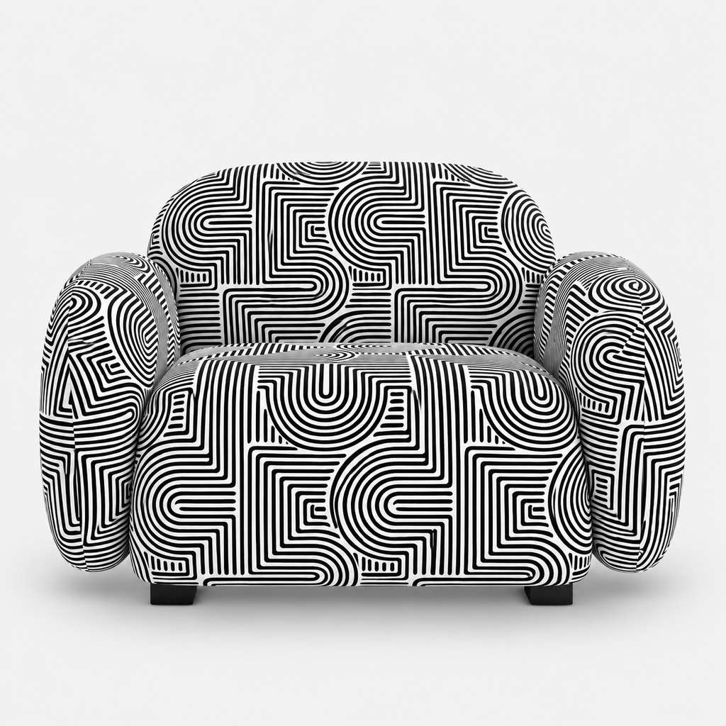 Royale Urban Maze 1 Seater Premium Polyester Upholstered Sofa in White & Black