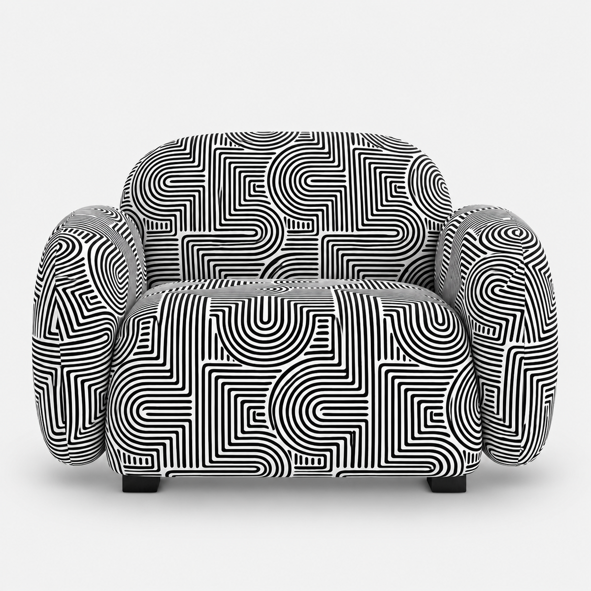 Royale Urban Maze 1 Seater Premium Polyester Upholstered Sofa in White & Black