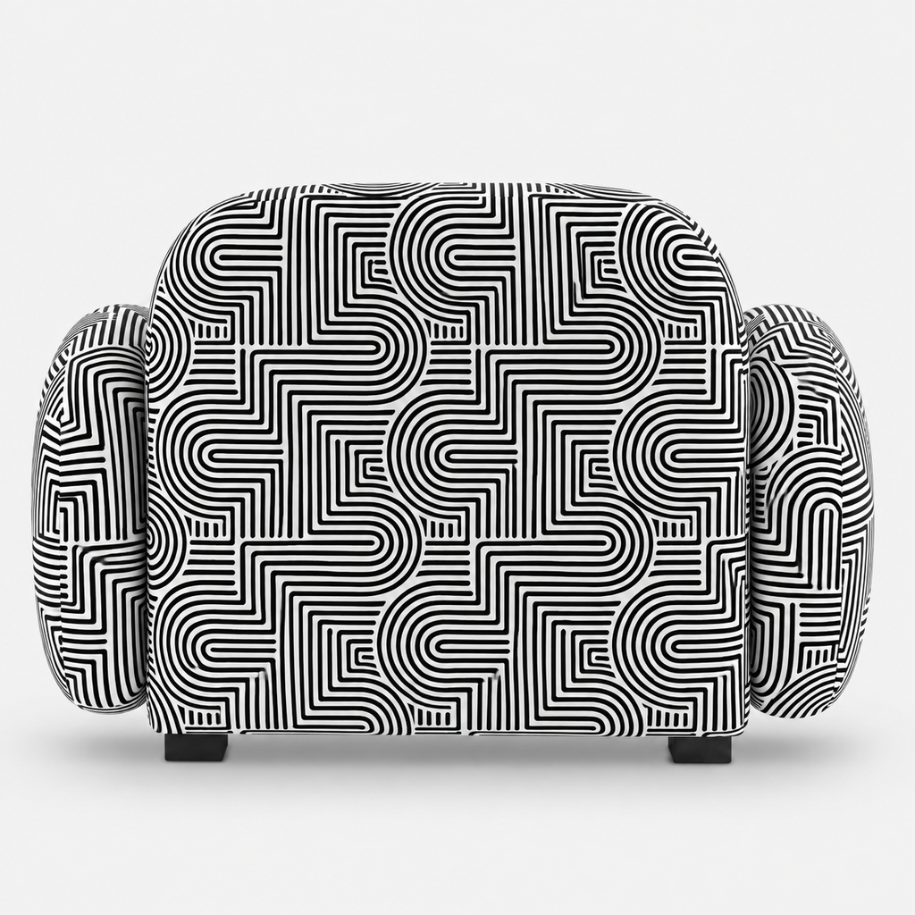Royale Urban Maze 1 Seater Premium Polyester Upholstered Sofa in White & Black