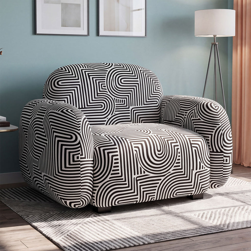 Royale Urban Maze 1 Seater Premium Polyester Upholstered Sofa in White & Black