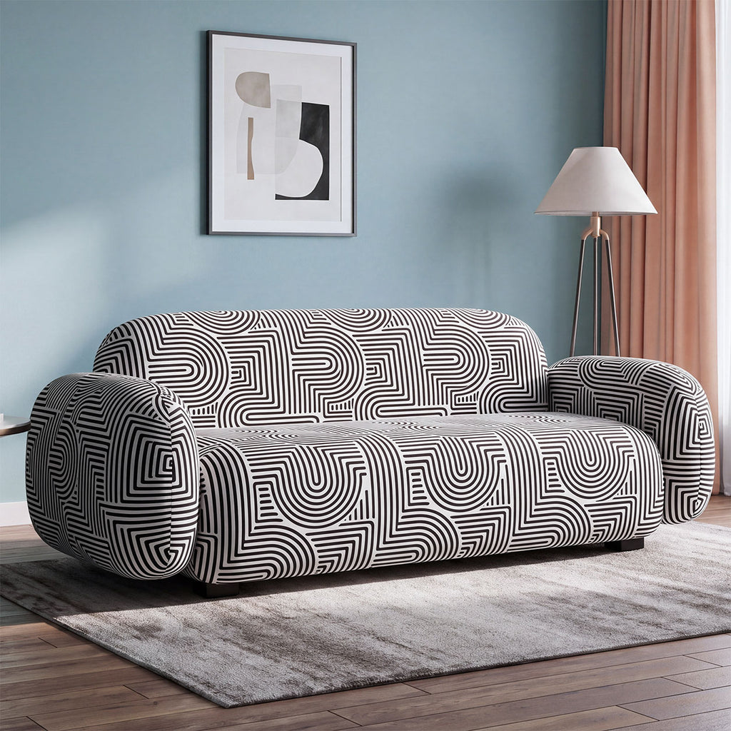 Royale Urban Maze 2 Seater Premium Polyester Upholstered Sofa in White & Black