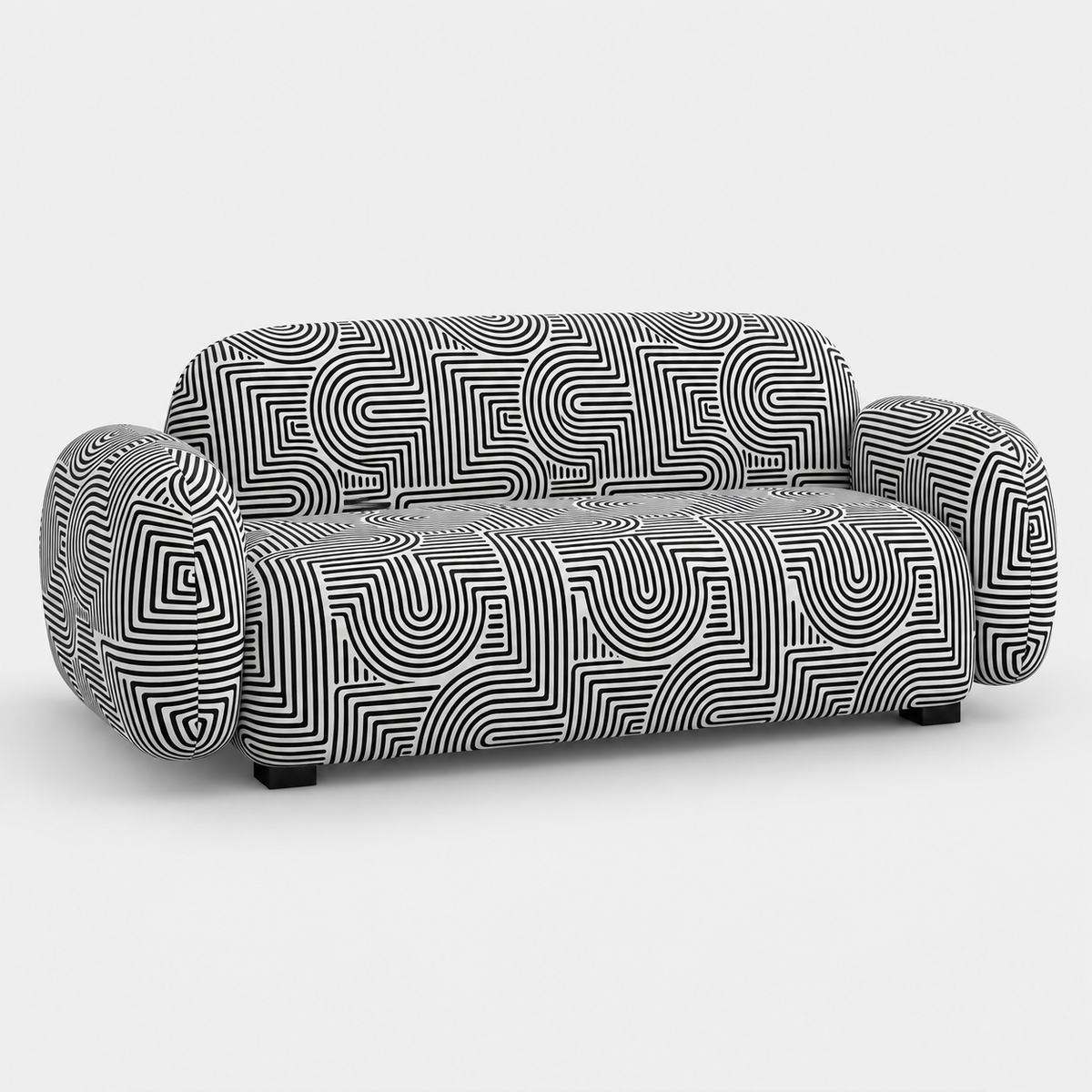 Royale Urban Maze 2 Seater Premium Polyester Upholstered Sofa in White & Black
