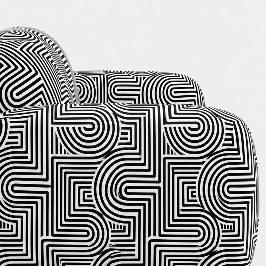 Royale Urban Maze 3 Seater Premium Polyester Upholstered Sofa in White & Black