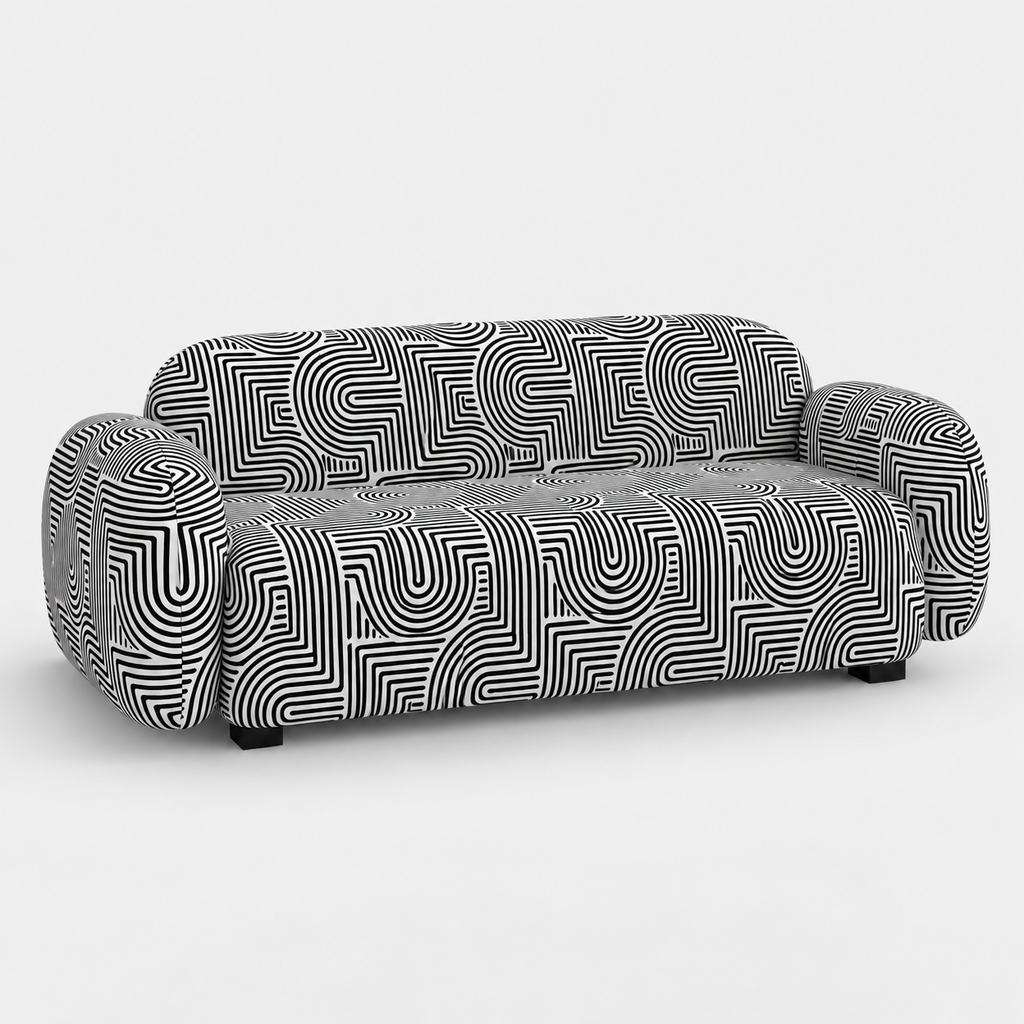 Royale Urban Maze 3 Seater Premium Polyester Upholstered Sofa in White & Black