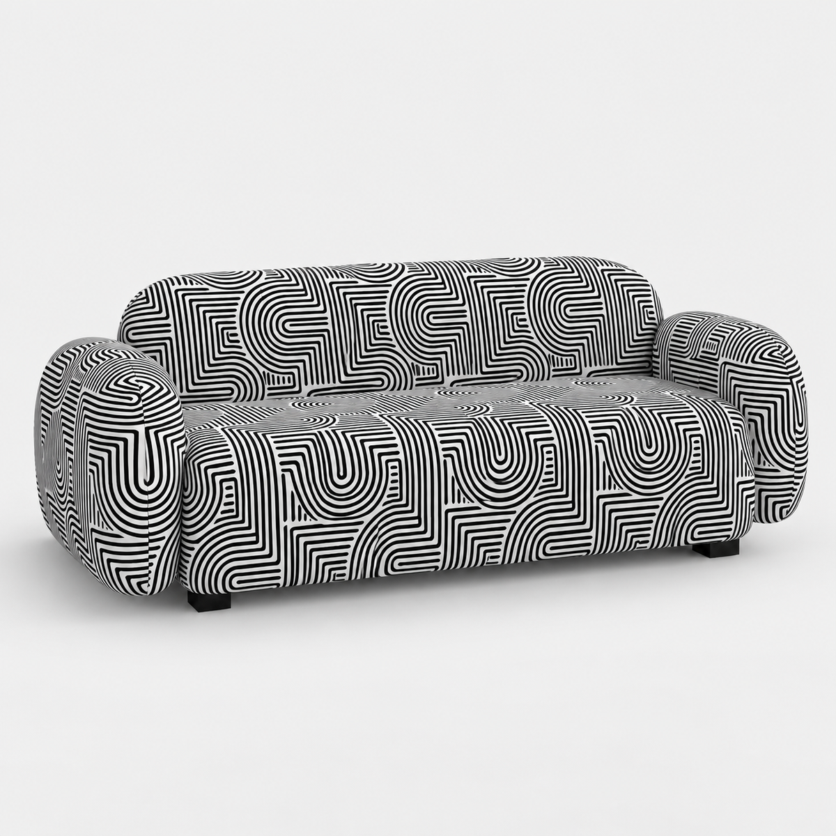 Royale Urban Maze 3 Seater Premium Polyester Upholstered Sofa in White & Black