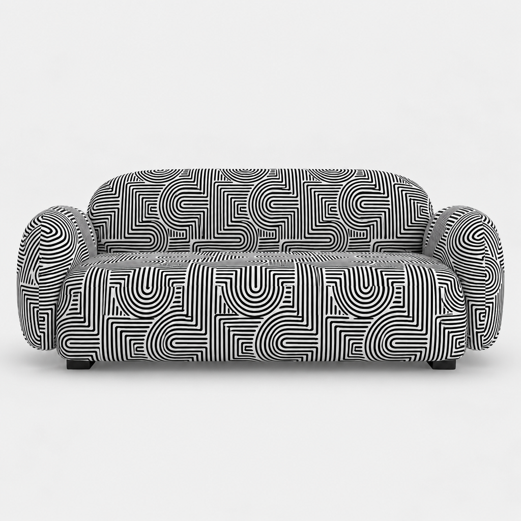 Royale Urban Maze 3 Seater Premium Polyester Upholstered Sofa in White & Black