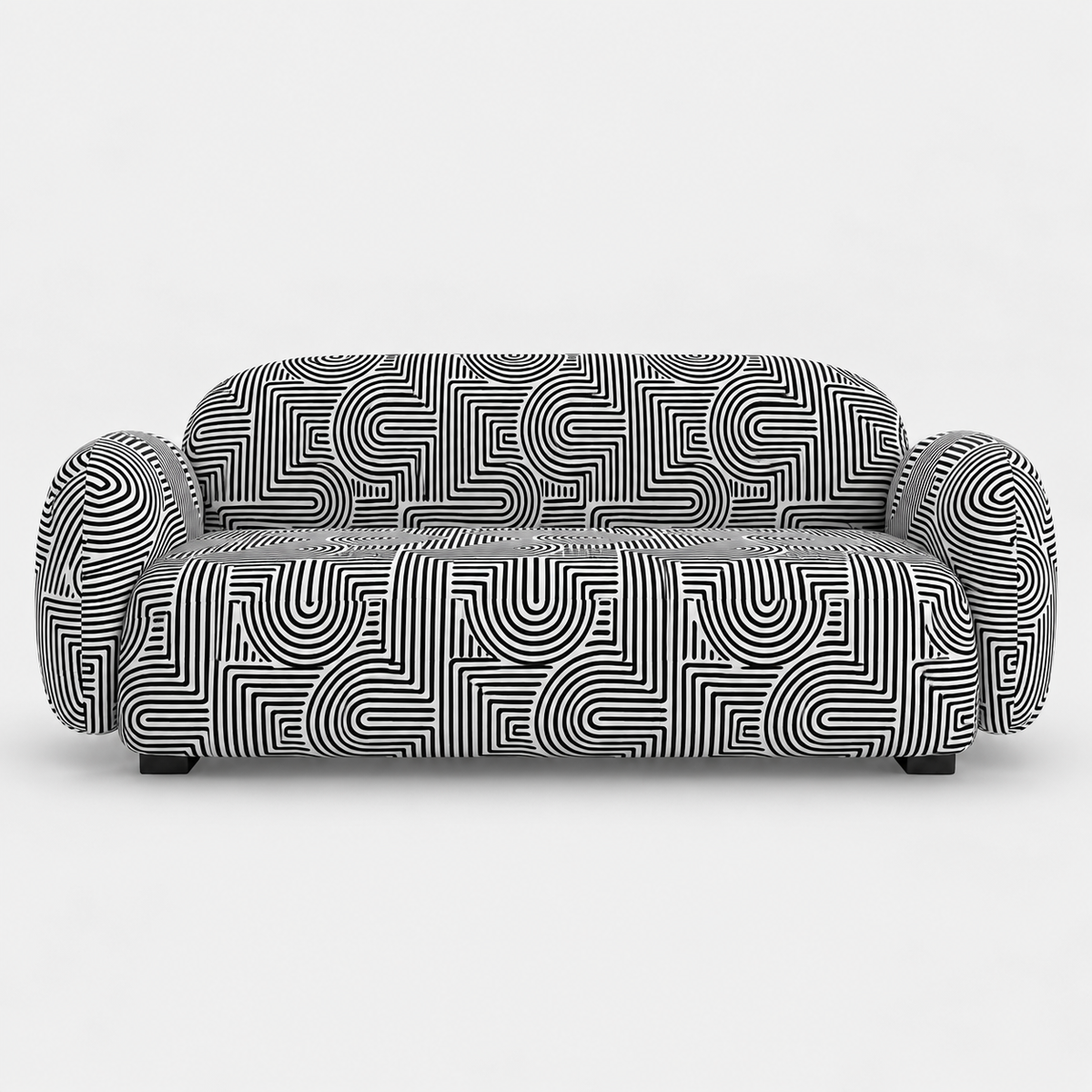 Royale Urban Maze 3 Seater Premium Polyester Upholstered Sofa in White & Black