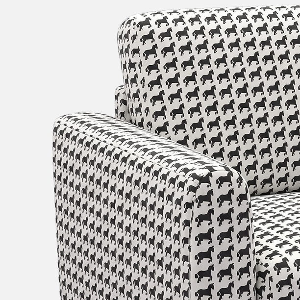Orion Classic Houndstooth 1 Seater Premium Polyester Upholstered Sofa in White & Black
