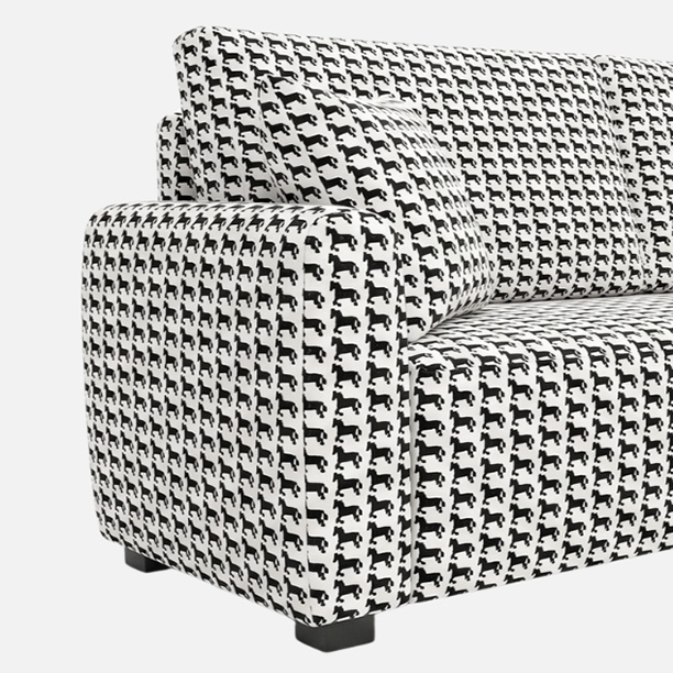 Orion Classic Houndstooth 2 Seater Premium Polyester Upholstered Sofa in White & Black