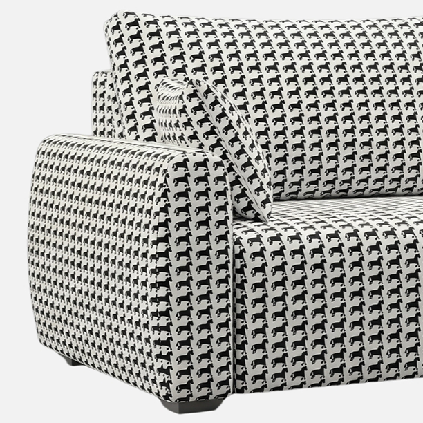 Orion Classic Houndstooth 3 Seater Premium Polyester Upholstered Sofa in White & Black