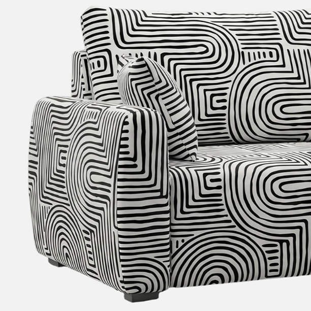 Orion Urban Maze 3 Seater Premium Polyester Upholstered Sofa in White & Black