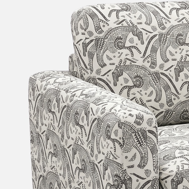 Orion Safari Sketch 1 Seater Premium Polyester Upholstered Sofa in White & Black