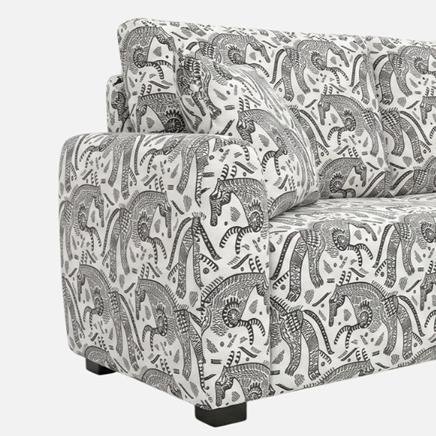 Orion Safari Sketch 2 Seater Premium Polyester Upholstered Sofa in White & Black