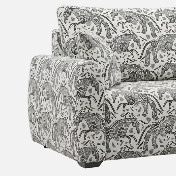 Orion Safari Sketch 3 Seater Premium Polyester Upholstered Sofa in White & Black