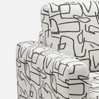Orion Abstract Linear 1 Seater Premium Polyester Upholstered Sofa in White & Black