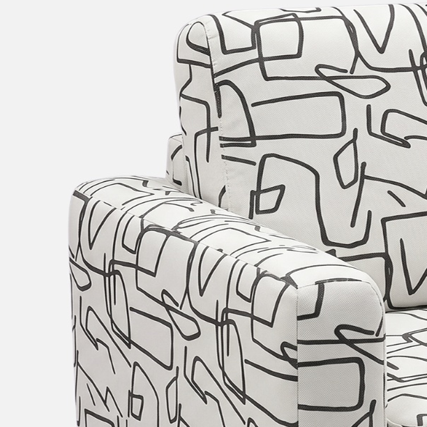 Orion Abstract Linear 1 Seater Premium Polyester Upholstered Sofa in White & Black