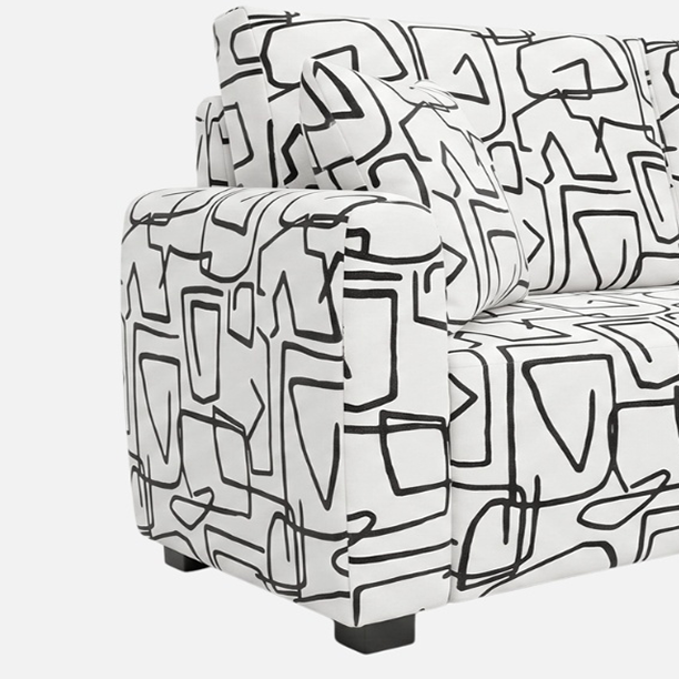 Orion Abstract Linear 2 Seater Premium Polyester Upholstered Sofa in White & Black