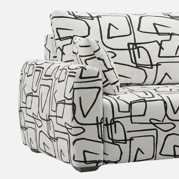 Orion Abstract Linear 3 Seater Premium Polyester Upholstered Sofa in White & Black