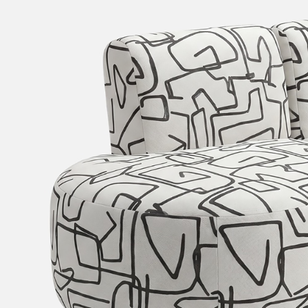 Nova Abstract Linear 3 Seater Premium Polyester Fabric Armless Sofa in White & Black