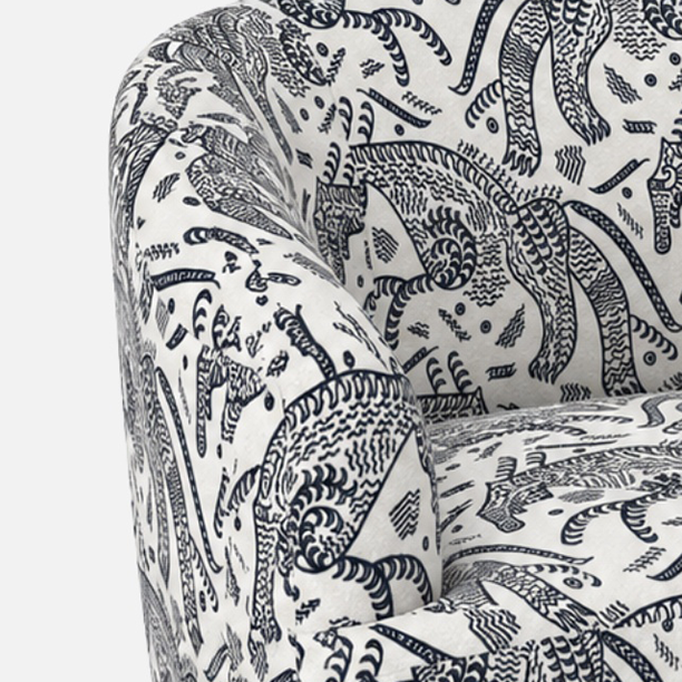 Arlo Safari Sketch Premium Polyester Fabric Accent Chair in White & Black