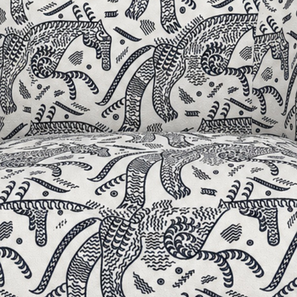 Arlo Safari Sketch Premium Polyester Fabric Accent Chair in White & Black