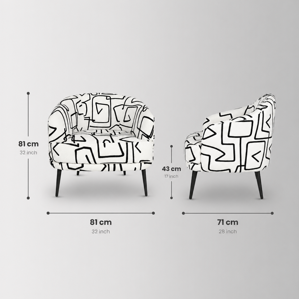 Arlo Abstract Linear Premium Polyester Accent Chair White & Black
