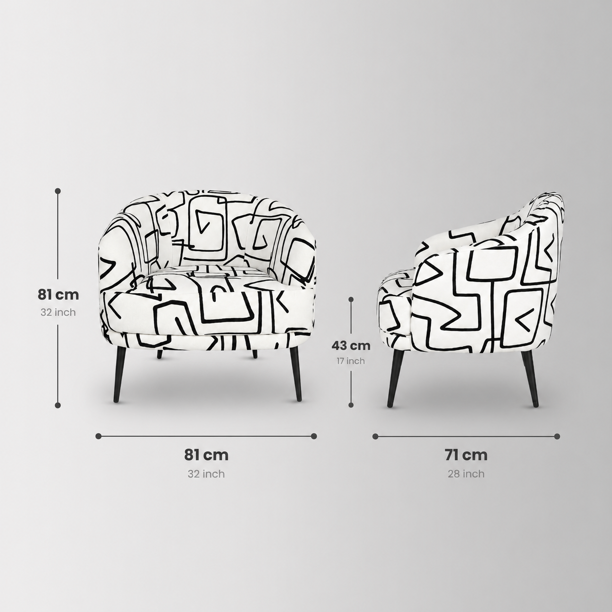 Arlo Abstract Linear Premium Polyester Accent Chair White & Black