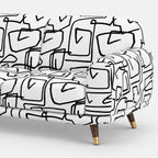 Serenee Abstract Linear 2 Seater Premium Polyester Upholstered Sofa in White & Black