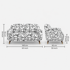 Serenee Abstract Linear 2 Seater Premium Polyester Upholstered Sofa in White & Black