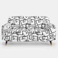 Serenee Abstract Linear 2 Seater Premium Polyester Upholstered Sofa in White & Black