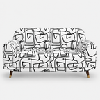 Serenee Abstract Linear 2 Seater Premium Polyester Upholstered Sofa in White & Black