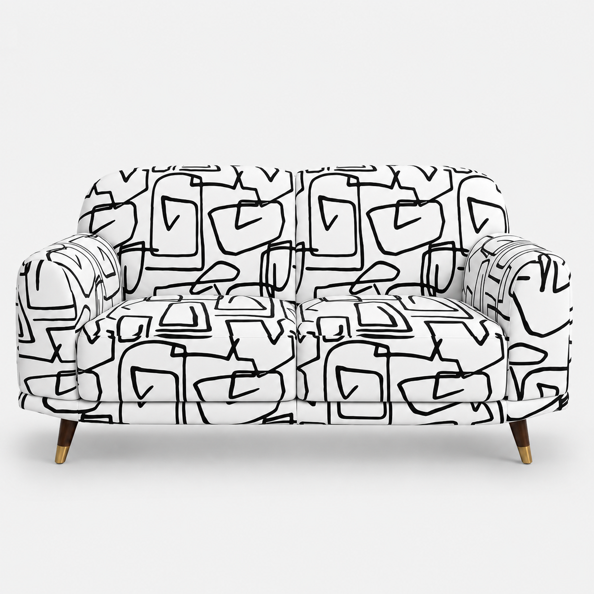 Serenee Abstract Linear 2 Seater Premium Polyester Upholstered Sofa in White & Black