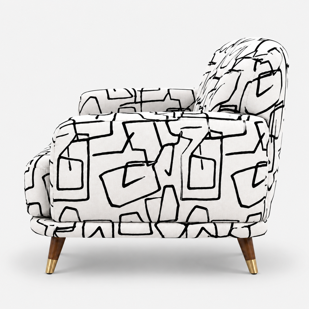 Serenee Abstract Linear 2 Seater Premium Polyester Upholstered Sofa in White & Black