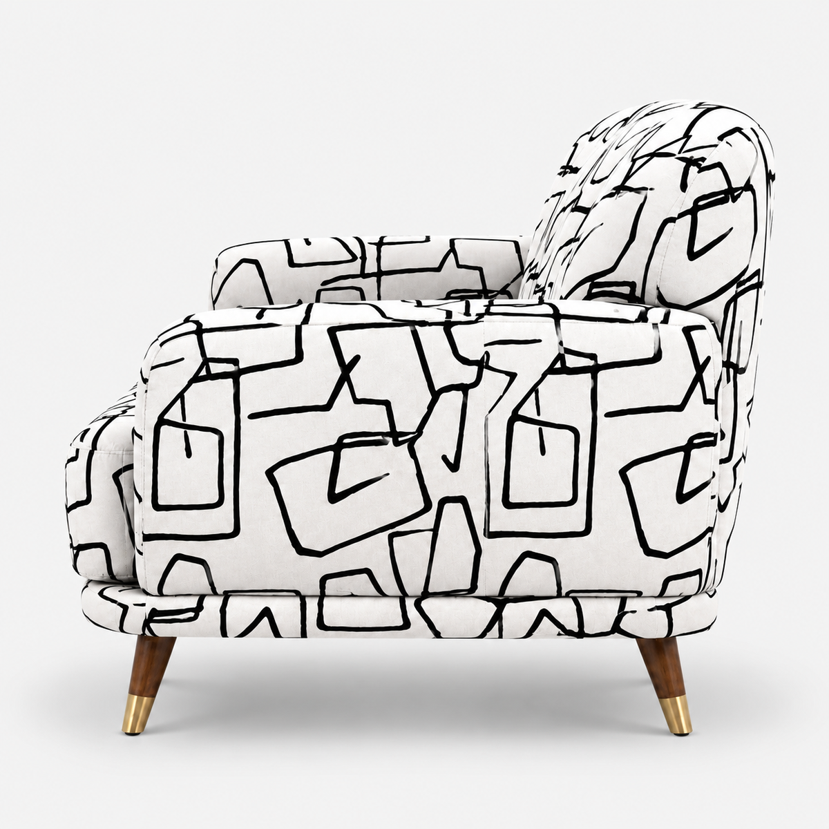 Serenee Abstract Linear 2 Seater Premium Polyester Upholstered Sofa in White & Black
