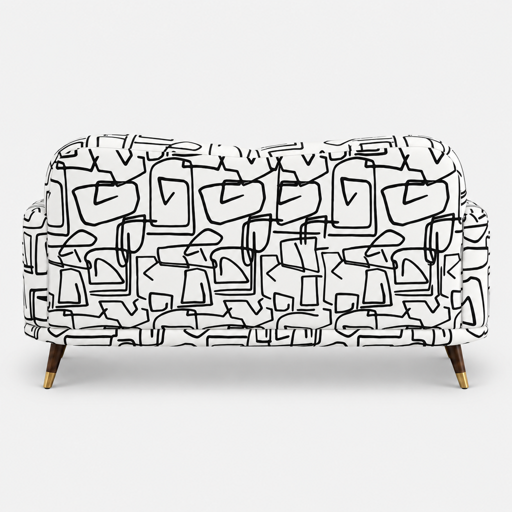 Serenee Abstract Linear 2 Seater Premium Polyester Upholstered Sofa in White & Black