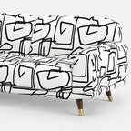 Serenee Abstract Linear 3 Seater Premium Polyester Upholstered Sofa in White & Black