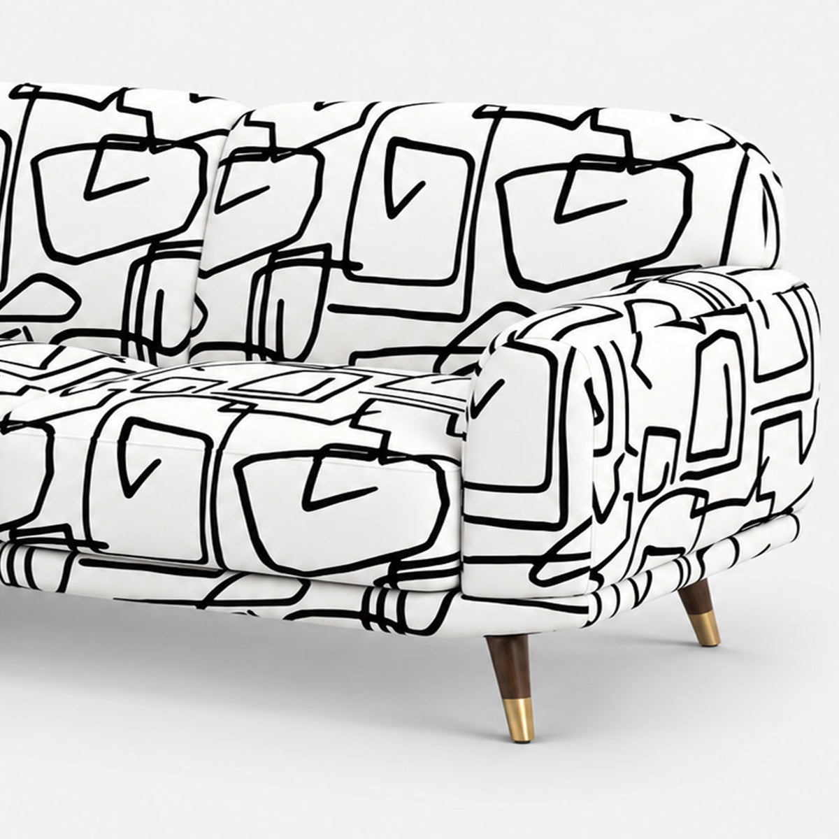 Serenee Abstract Linear 3 Seater Premium Polyester Upholstered Sofa in White & Black