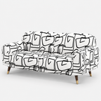 Serenee Abstract Linear 3 Seater Premium Polyester Upholstered Sofa in White & Black