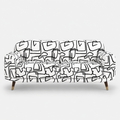 Serenee Abstract Linear 3 Seater Premium Polyester Upholstered Sofa in White & Black