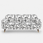 Serenee Abstract Linear 3 Seater Premium Polyester Upholstered Sofa in White & Black