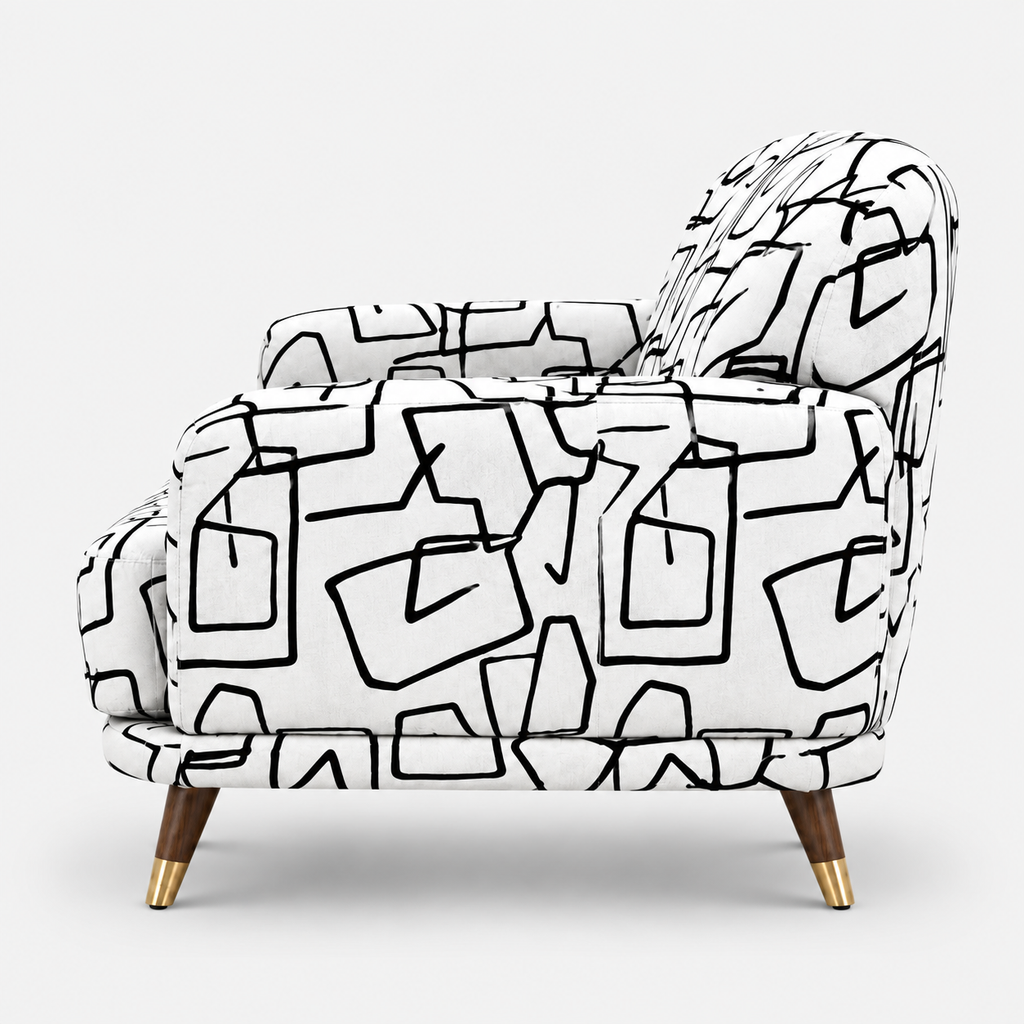 Serenee Abstract Linear 3 Seater Premium Polyester Upholstered Sofa in White & Black